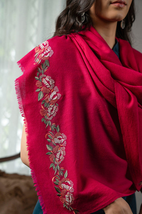 Wild Rose | Embroidered Wool Silk Stole